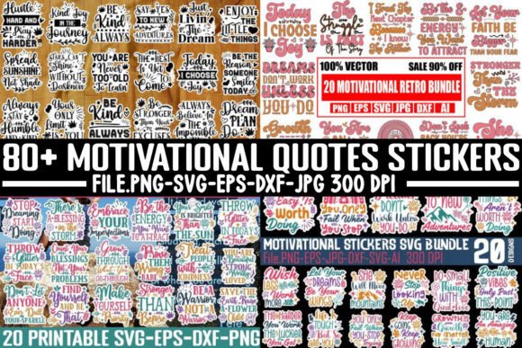 Motivational Quotes Stickers Bundle: Graphics for Crafts & Content